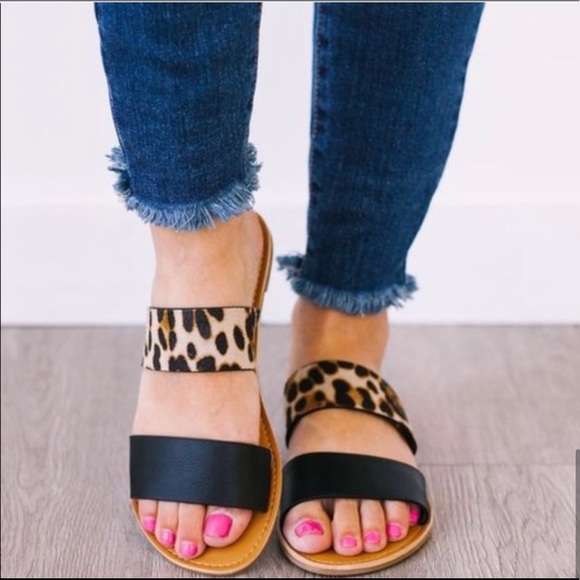 Skymall Boutique Shoes - NIB! Clearance 🔥Leopard Double Strap Slip on Sandal